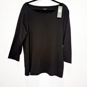 NWT Ellen Fisher Ballet Neck 3/4 Sleeve 100% Cotton Tee Top Black Sustainable